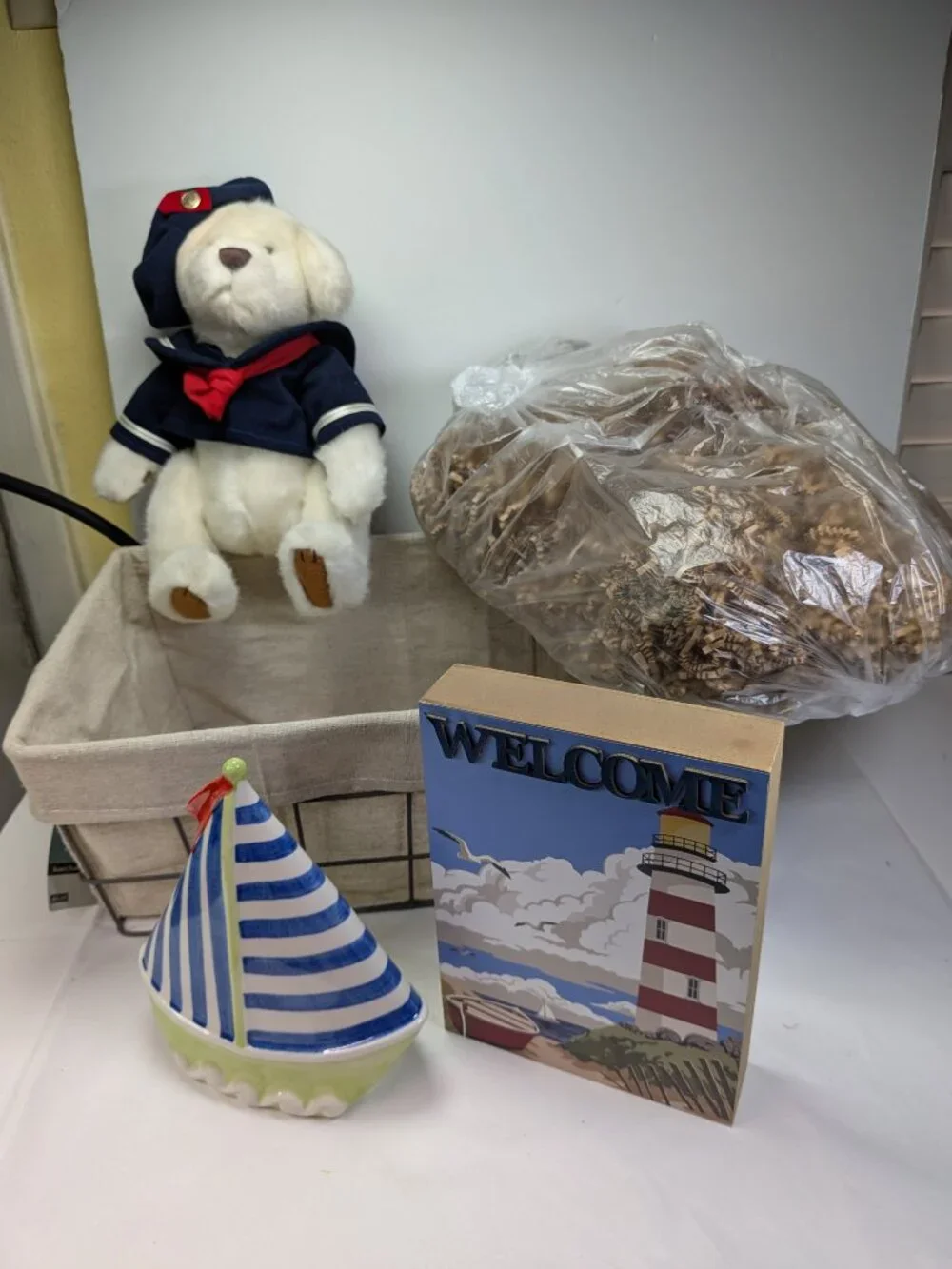 Patriotic Sadek Andrea Sailboat Bank & Taylor Bear Gift Set Americana Basket